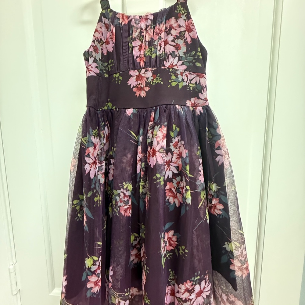 🌸 Purple Floral Tulle Party Dress | Sleeveless Fit & Flare